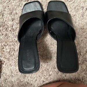 Black Slide Sandals for Women - Minimal Square Toe